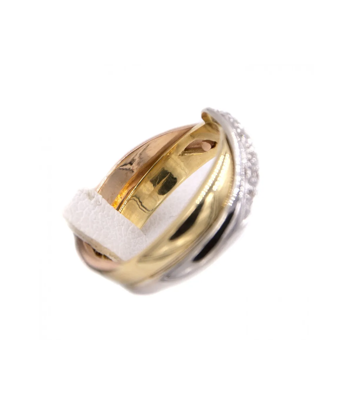 Anello in oro giallo, bianco e rosa con brillanti totali 1,5