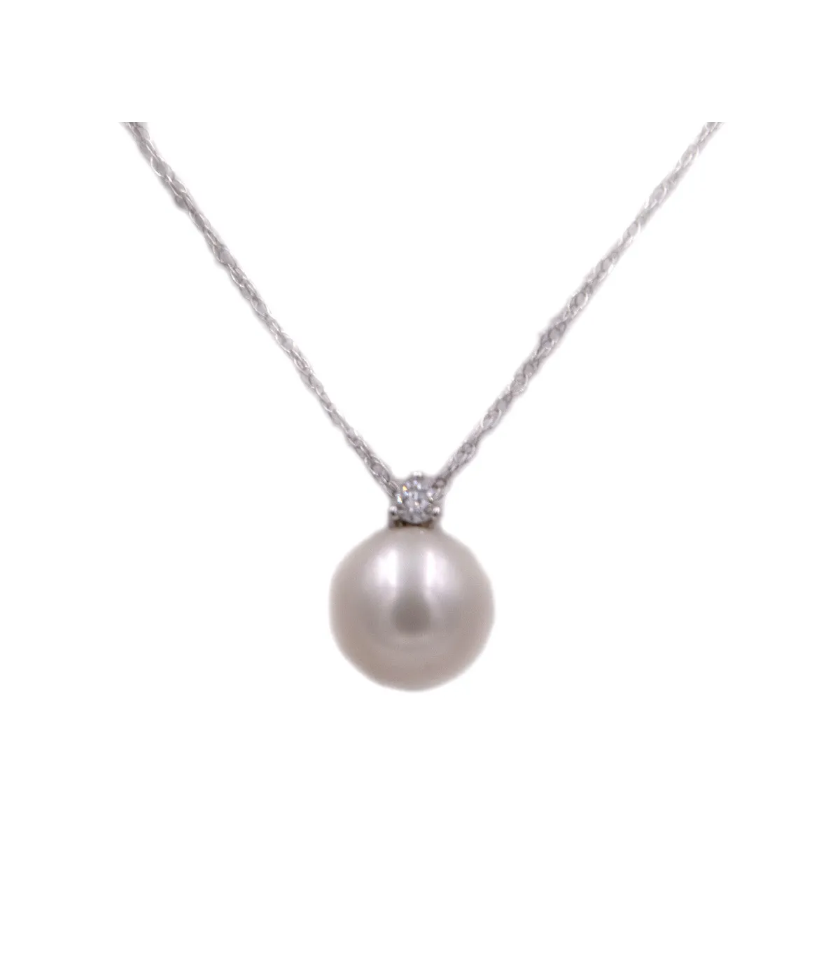 Collana in oro bianco con perla e brillante da 0,04 carati