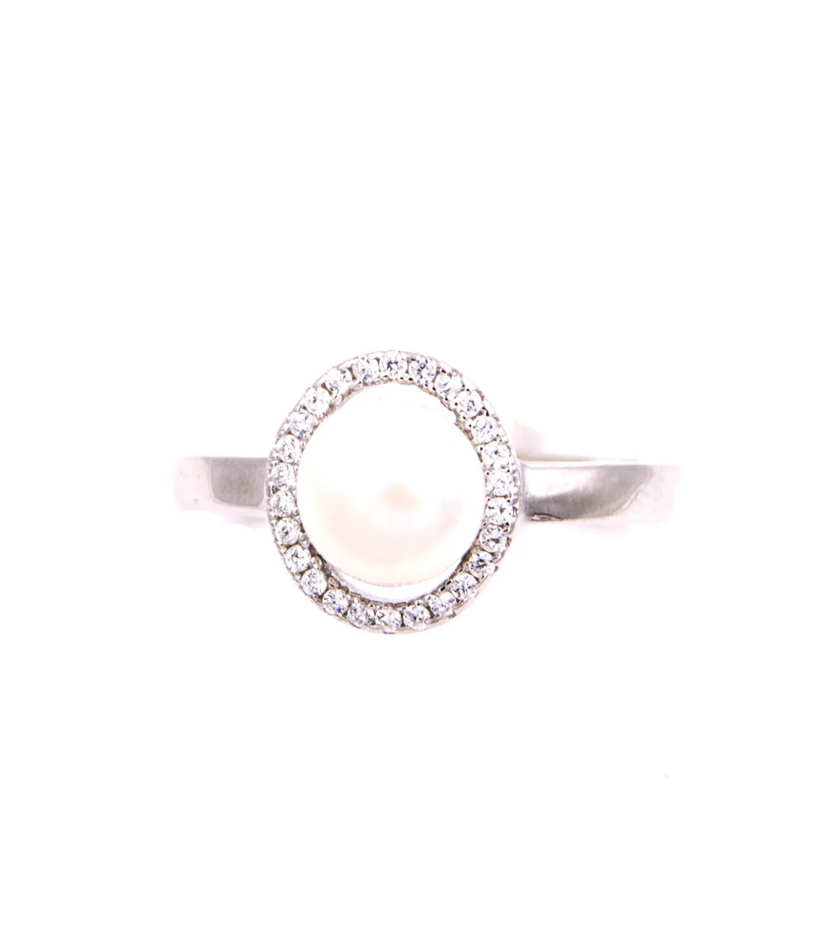Anello in argento con perla e zirconi