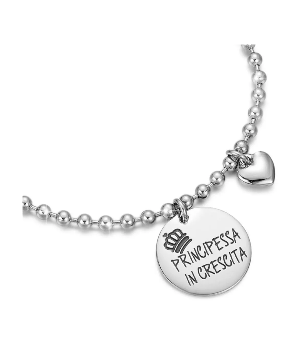 Bracciale in acciaio con frase "Principessa in crescita"