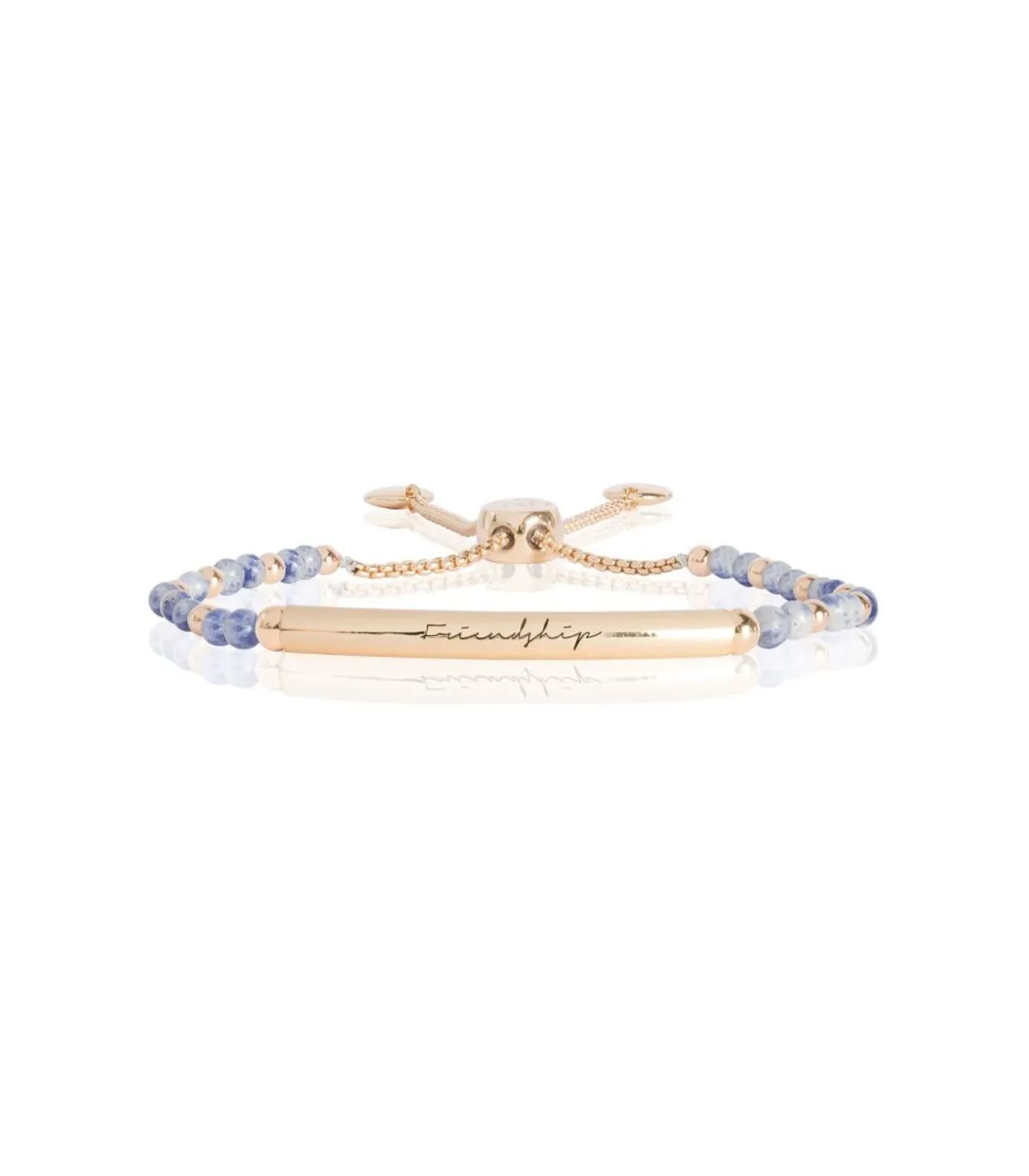 Bracciale con barretta oro, agata blu e scritta Friendship
