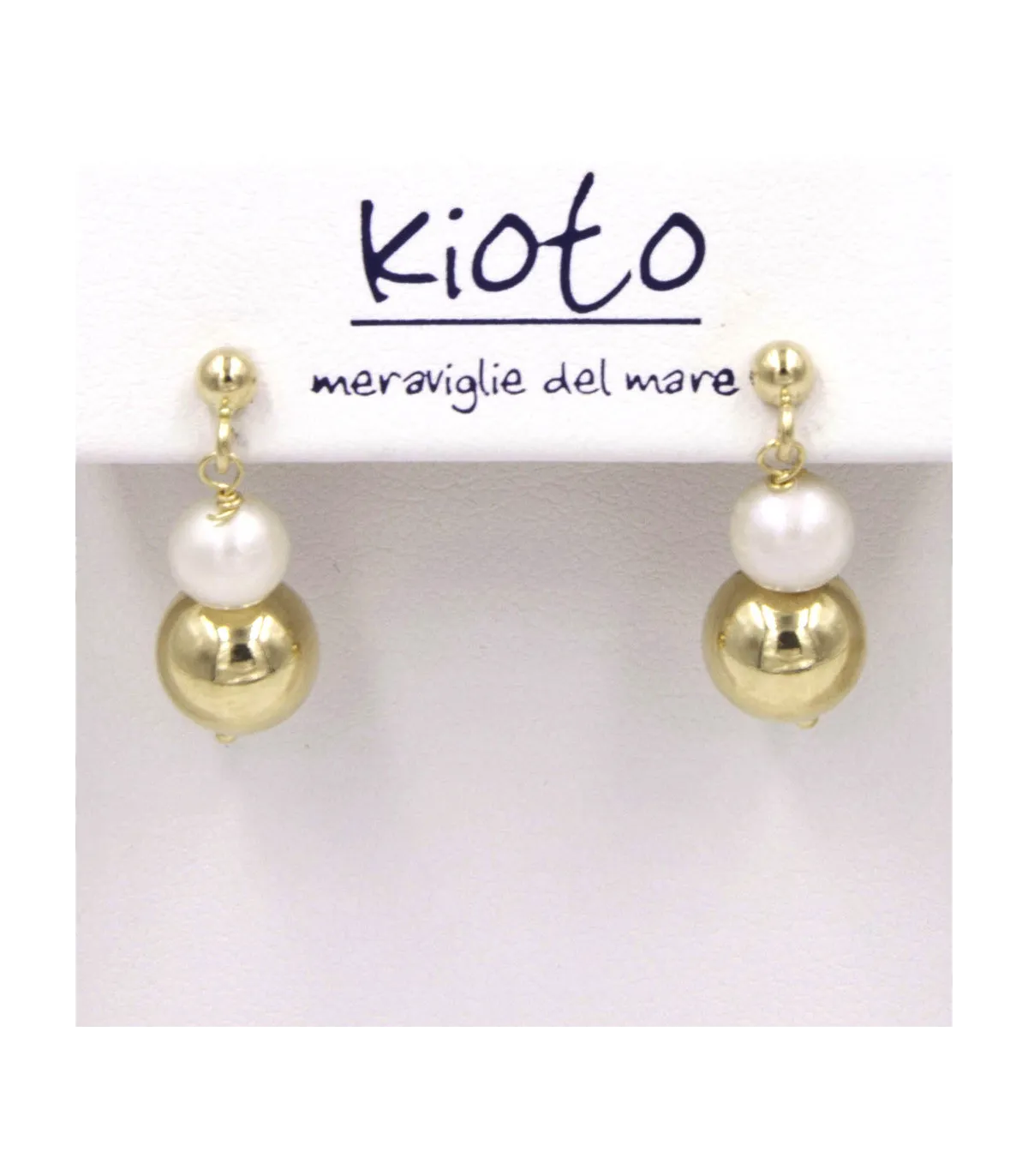 Coppia orecchini in oro giallo con perla e sfera in oro giallo