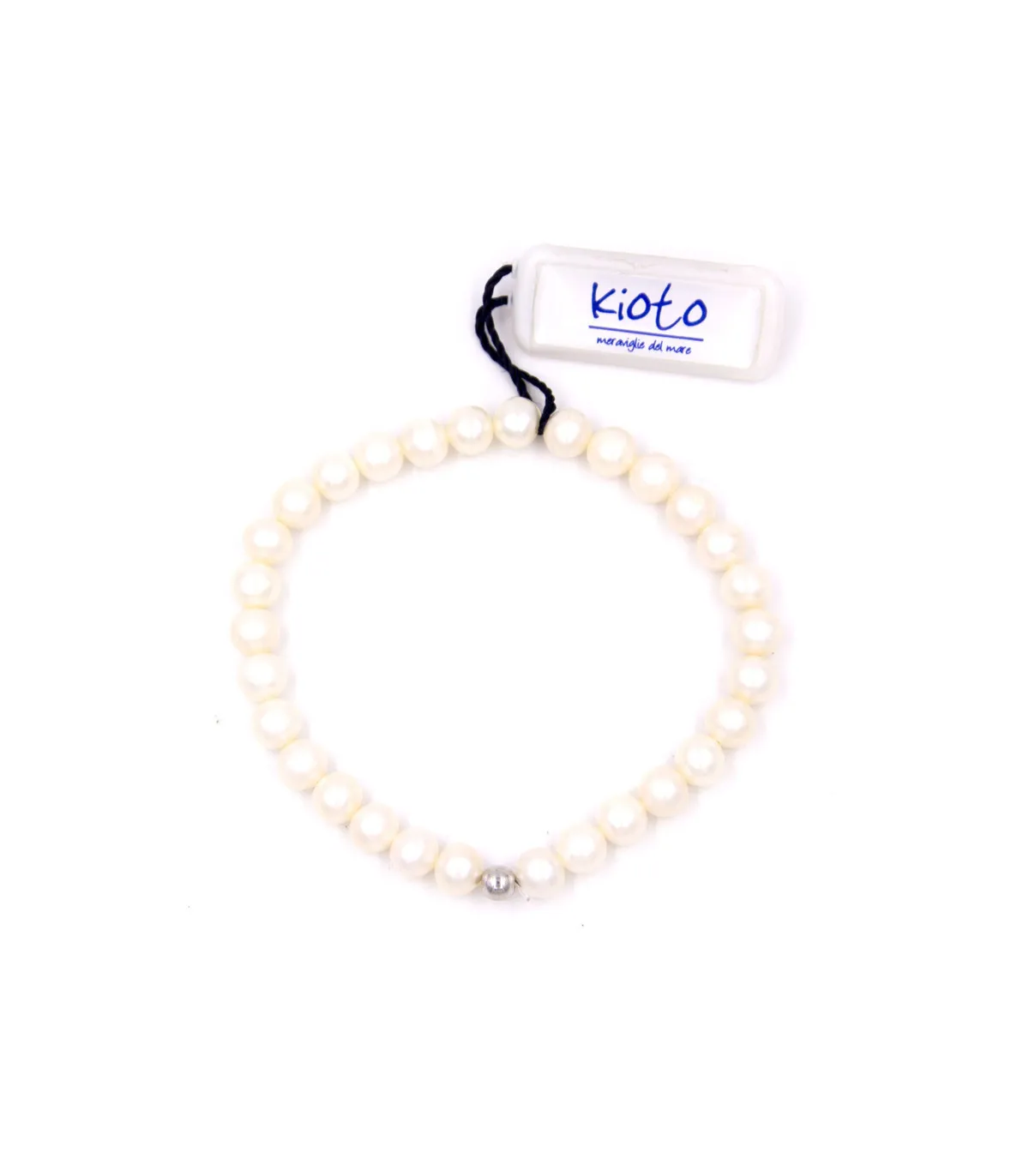 Bracciale elastico di perle con sfera piccola in oro bianco