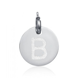 Charm in acciaio con lettera B glitterata