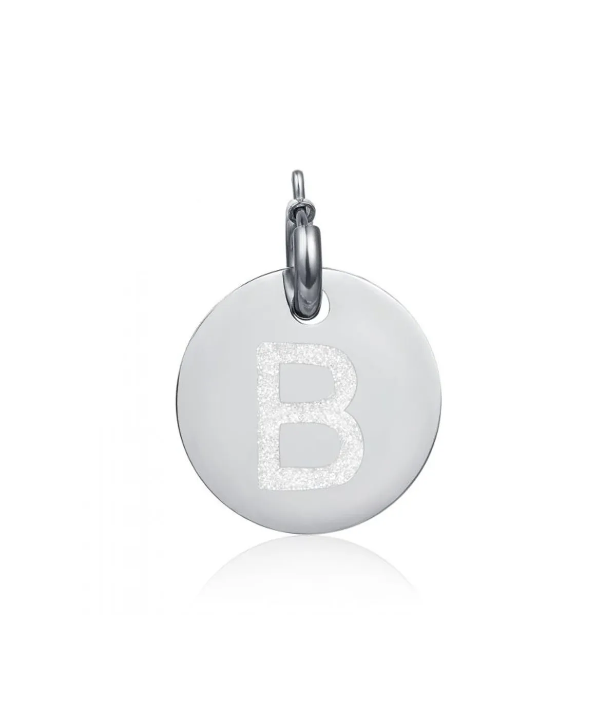 Charm in acciaio con lettera B glitterata
