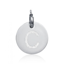 Charm in acciaio con lettera C glitterata