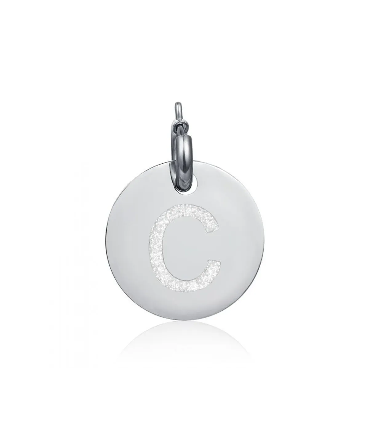 Charm in acciaio con lettera C glitterata