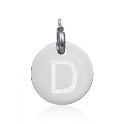 Charm in acciaio con lettera D glitterata