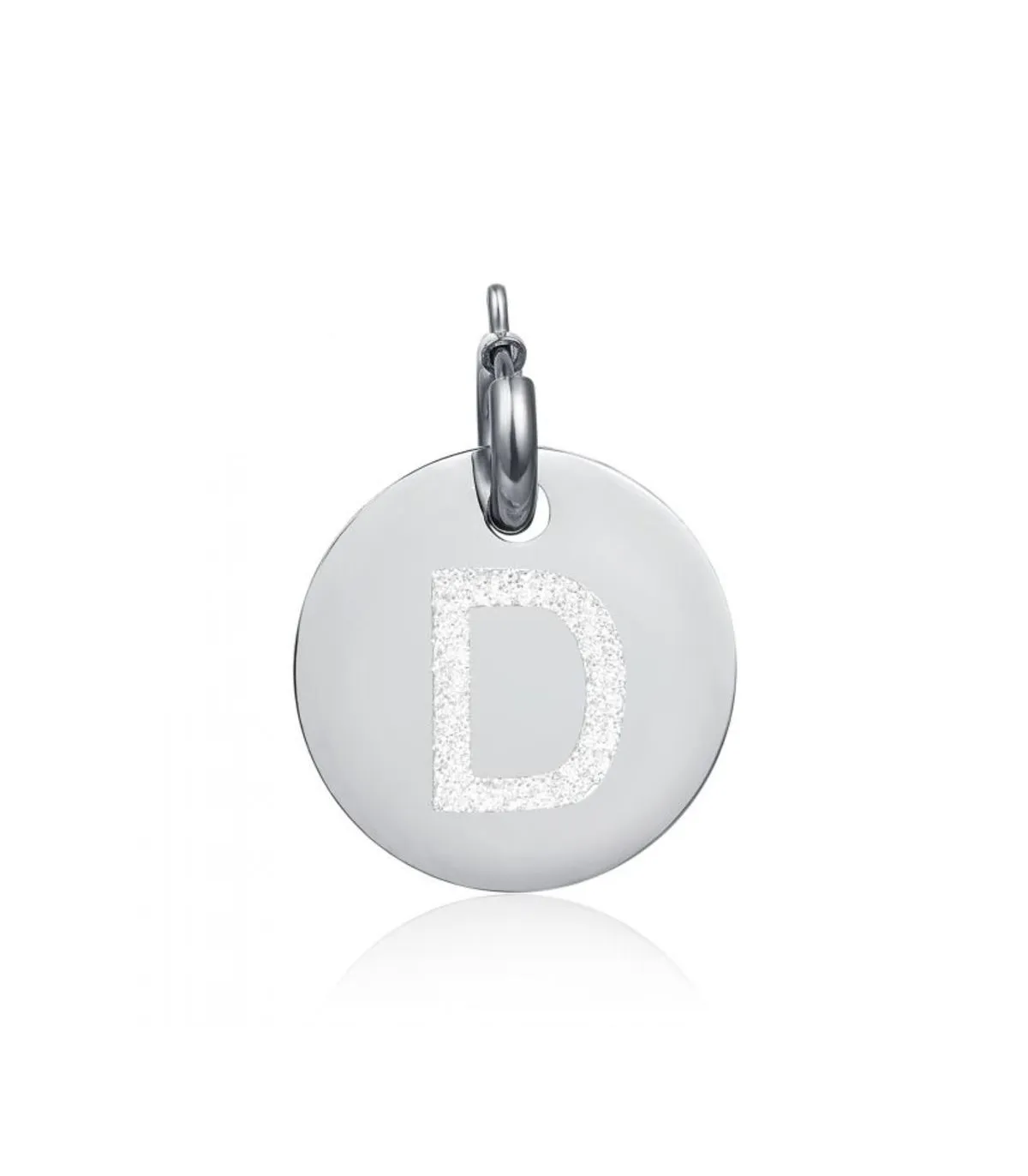 Charm in acciaio con lettera D glitterata