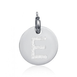 Charm in acciaio con lettera E glitterata