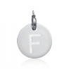 Charm in acciaio con lettera F glitterata
