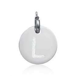 Charm in acciaio con lettera L glitterata