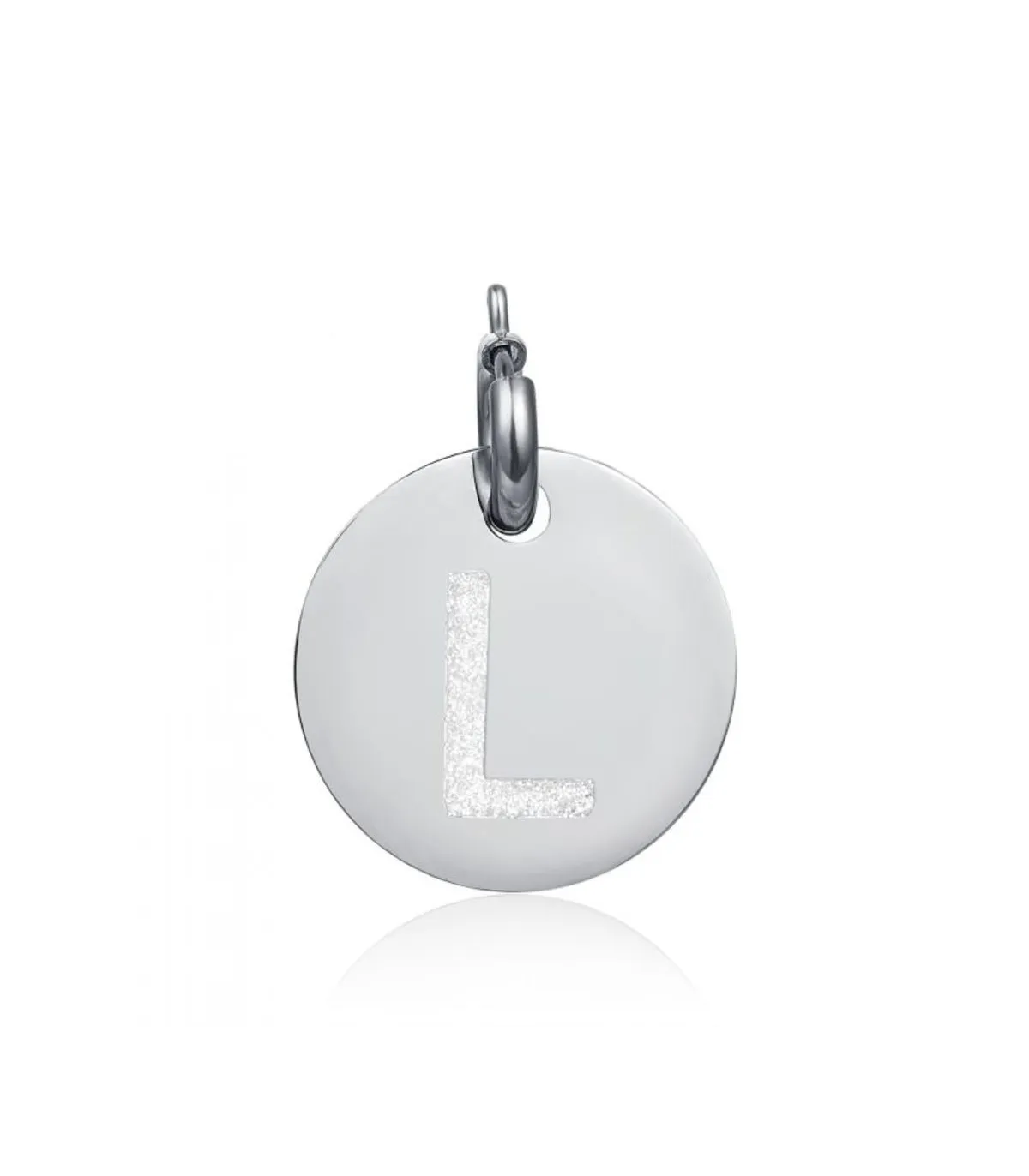 Charm in acciaio con lettera L glitterata