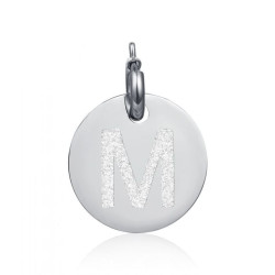 Charm in acciaio con lettera M glitterata