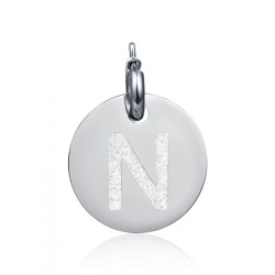 Charm in acciaio con lettera N glitterata
