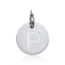 Charm in acciaio con lettera P glitterata