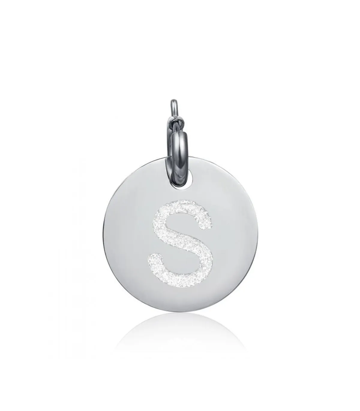Charm in acciaio con lettera S glitterata