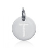 Charm in acciaio con lettera T glitterata
