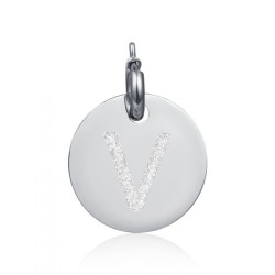 Charm in acciaio con lettera V glitterata