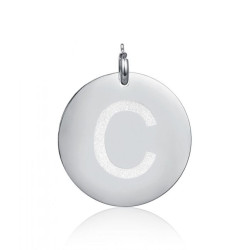 Charm in acciaio da 3,0cm con lettera C glitterata