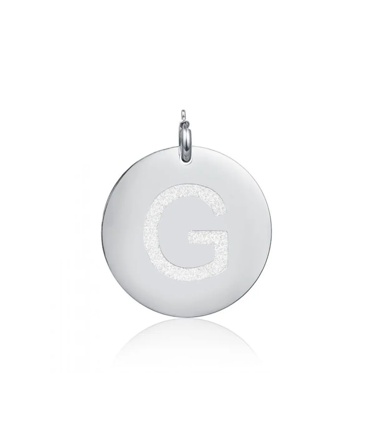 Charm in acciaio da 3,0cm con lettera G glitterata