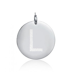 Charm in acciaio da 3,0cm con lettera L glitterata