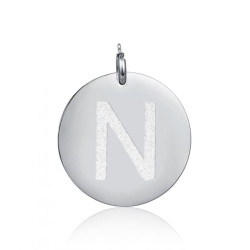 Charm in acciaio da 3,0cm con lettera N glitterata