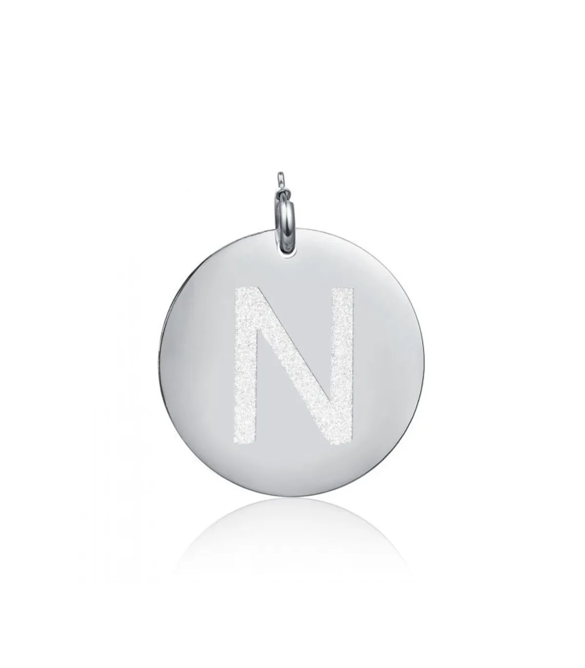 Charm in acciaio da 3,0cm con lettera N glitterata