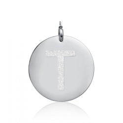 Charm in acciaio da 3,0cm con lettera T glitterata
