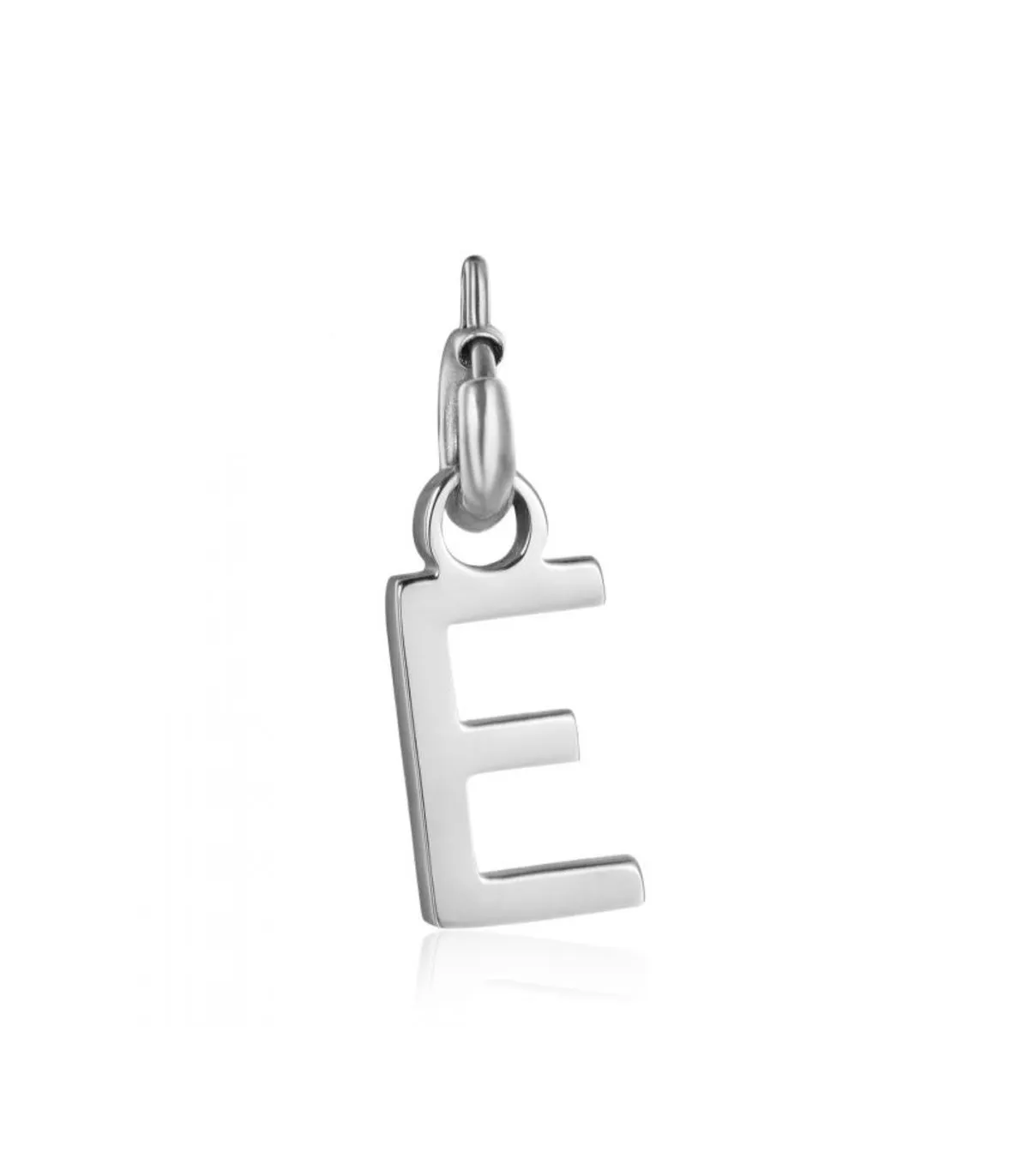Charm in acciaio lettera E