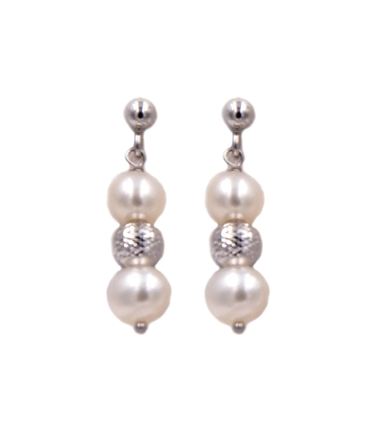 Coppia orecchini in oro bianco con perle e sfere in oro bianco