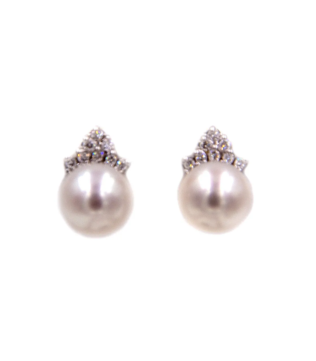 Orecchini in oro bianco con perle e brillanti carati totali 0,13