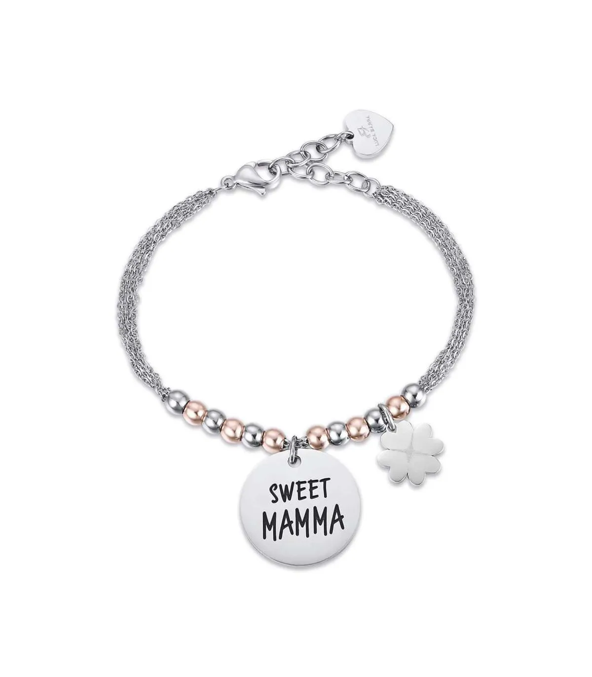 Bracciale in acciaio e acciaio rosé con scritta "Sweet Mamma"