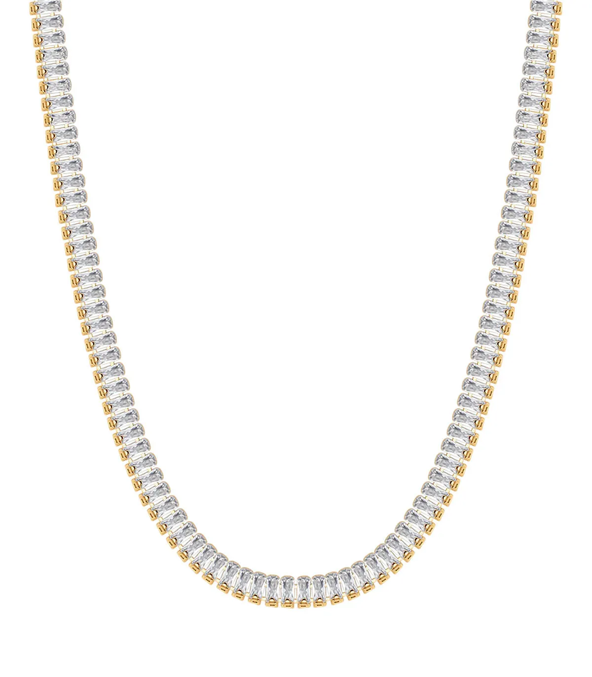 Collana tennis da donna in acciaio dorato con cristalli baguette bianchi