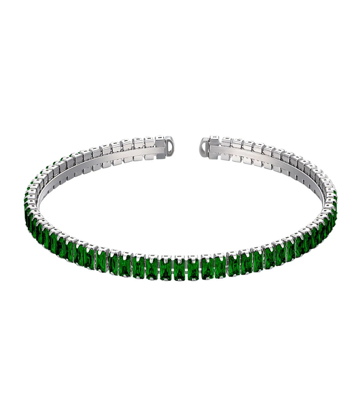 Bracciale tennis da donna in acciaio semirigido con cristalli verdi