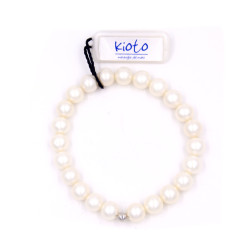 Bracciale elastico di perle con sfera piccola in oro bianco