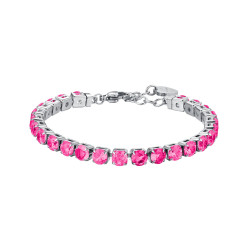 Bracciale tennis da donna in acciaio dorato con cristalli fucsia