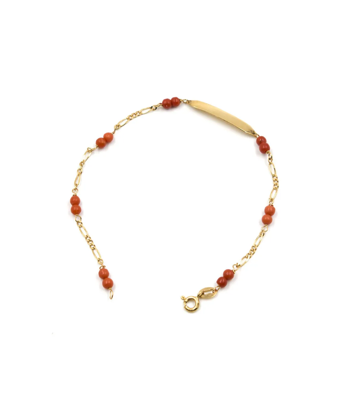 Bracciale in oro giallo con targhetta e corallo