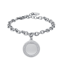 Bracciale da donna in acciaio con ciondolo personalizzabile e cristalli bianchi