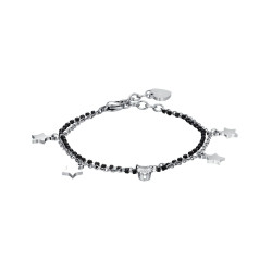 Bracciale da donna in acciaio multifilo con stelle, elementi neri e cristallo bianco