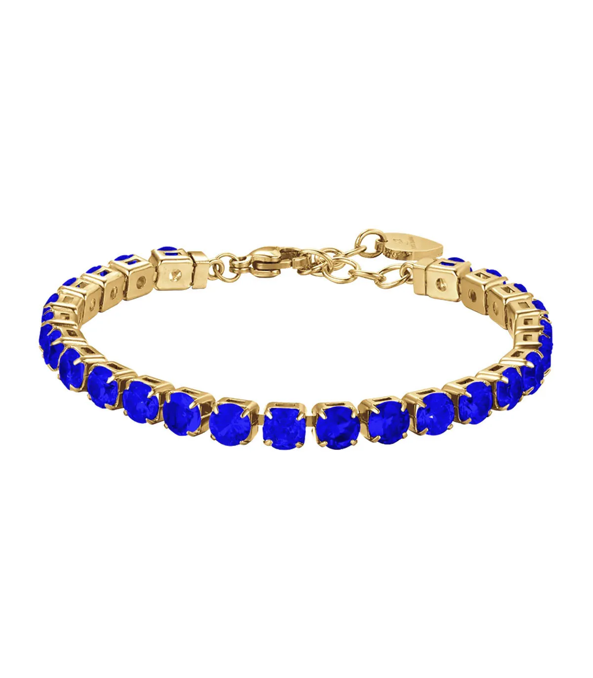 Bracciale tennis da donna in acciaio dorato con cristalli blu