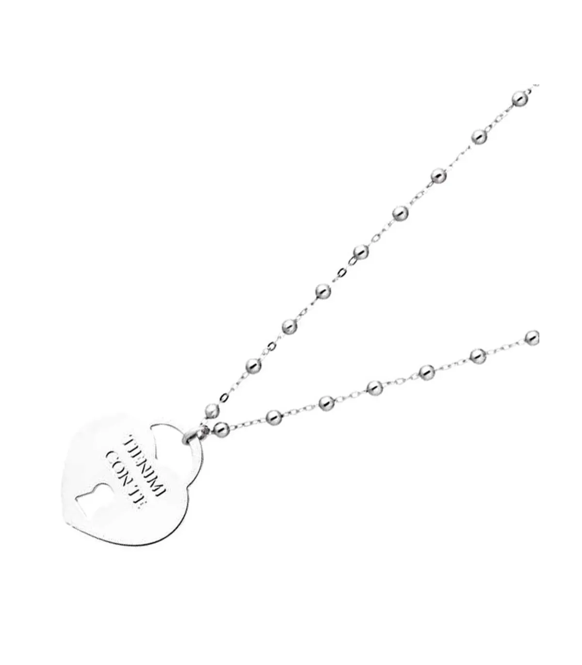 Collana in acciaio con ciondolo a cuore con scritta "Sei tutto per me"