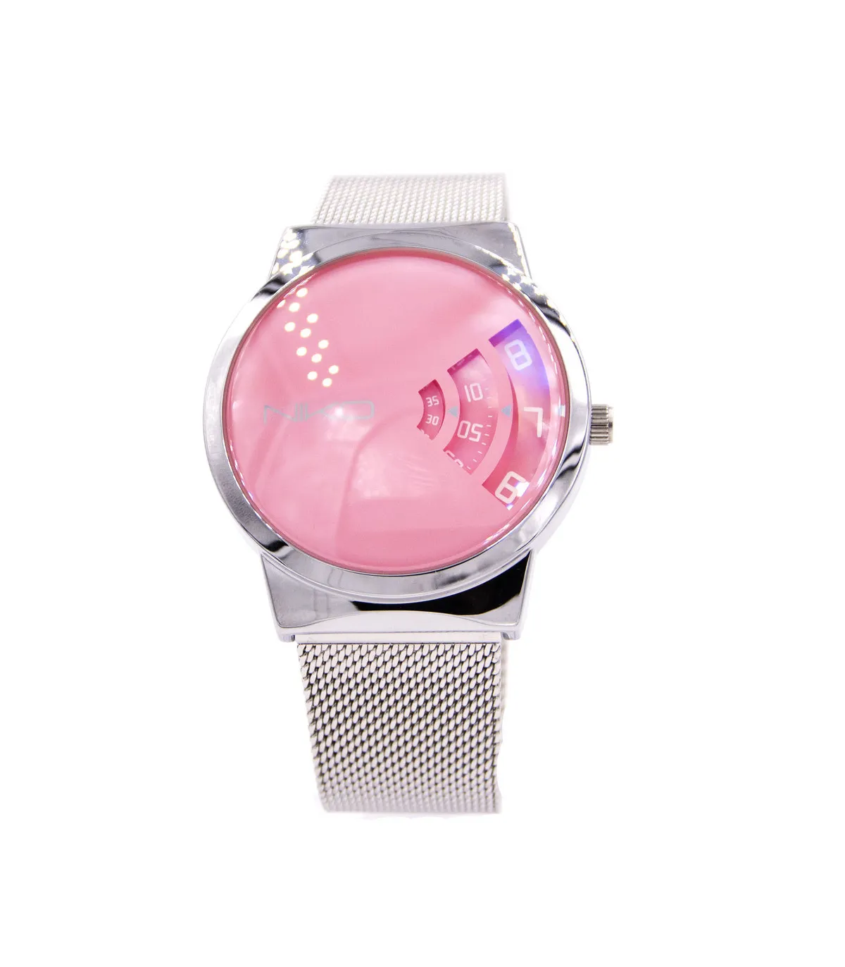 Orologio al quarzo in acciaio con quadrante rosa