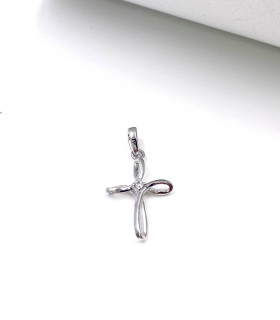 Ciondolo Croce in oro bianco con brillante da 0,02 carati