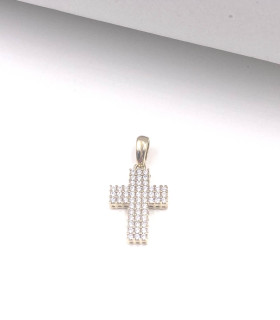 Ciondolo croce in oro giallo con zirconi