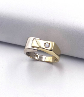 Anello da uomo in oro giallo e oro bianco con zircone