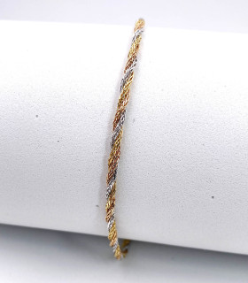 Bracciale torchon in oro giallo, bianco e rosso
