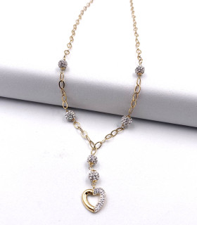 Collana in oro giallo con sfere e cuore di swarosky