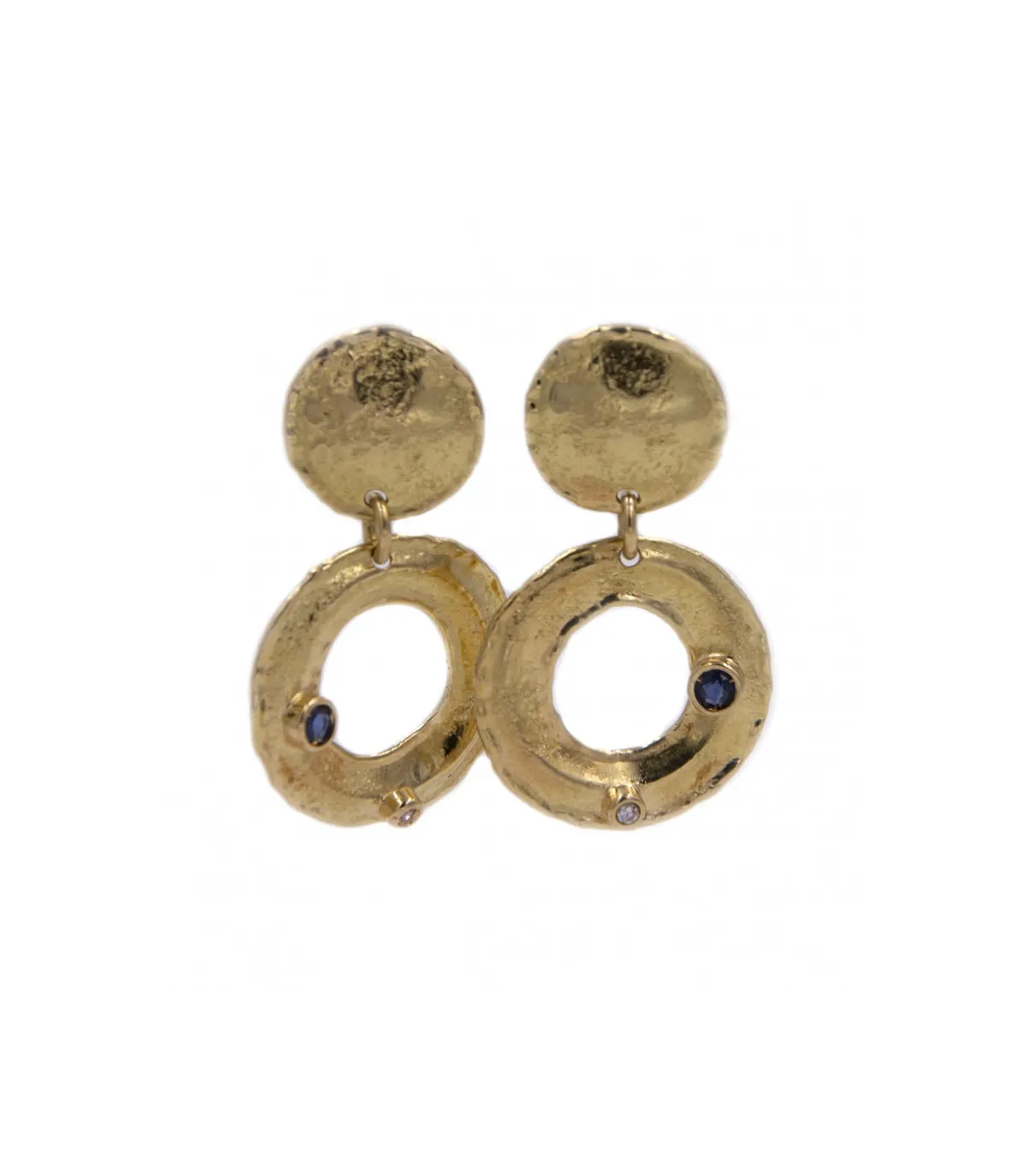 Orecchini in oro giallo con brillanti da 0,02 ct totali e zaffiri