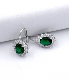 Orecchini pendenti modello kate in oro bianco con quarzo verde e zirconi